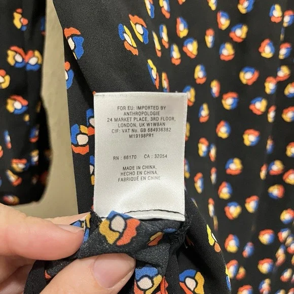 Meadow Rue Anthropologie Women XS Black Printed Crochet Tunic 70s Boho Hippie - Picture 10 of 13